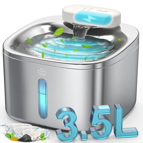 oneisall Wireless Cat Water Fountain 3.5L/118oz Battery Operated Pet Drinking Fountains Stainless Steel for Cats Indoor Cordless Cat Water Fountains Rechargeable with Motion Sensor