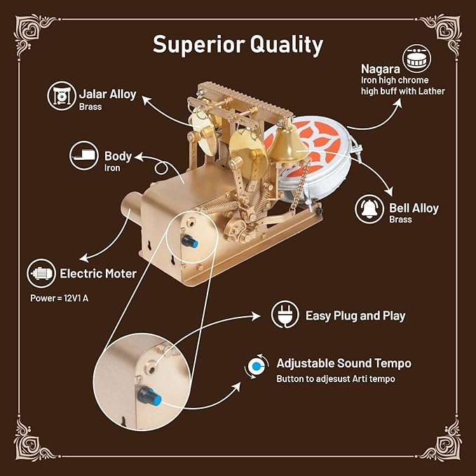 Automatic Aarti Machine for Home - Small Aarti Machine for House Temple - Aarti Machine with Drum, Bells with Adjustable Aarti Rhythm
