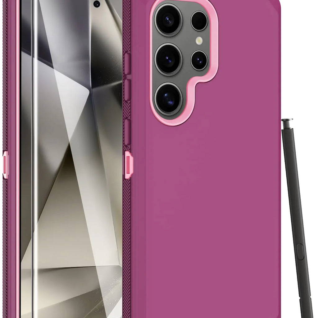 Aimoll-88 for Samsung Galaxy S24 Ultra Case with Screen Protector Heavy Duty Drop Protection Full Body Rugged Shockproof Protective Phone Cover for Samsung Galaxy S24 Ultra 6.8” (Wine/Pink)