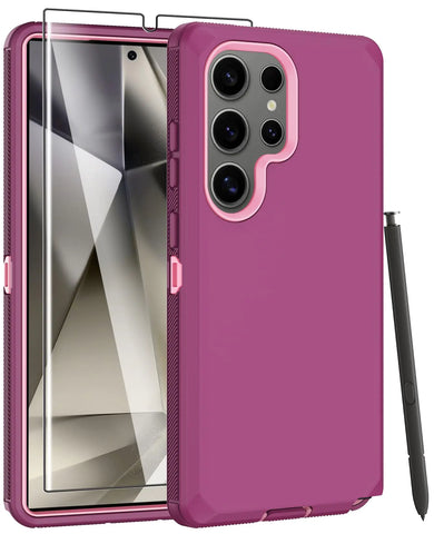 Aimoll-88 for Samsung Galaxy S24 Ultra Case with Screen Protector Heavy Duty Drop Protection Full Body Rugged Shockproof Protective Phone Cover for Samsung Galaxy S24 Ultra 6.8” (Wine/Pink)
