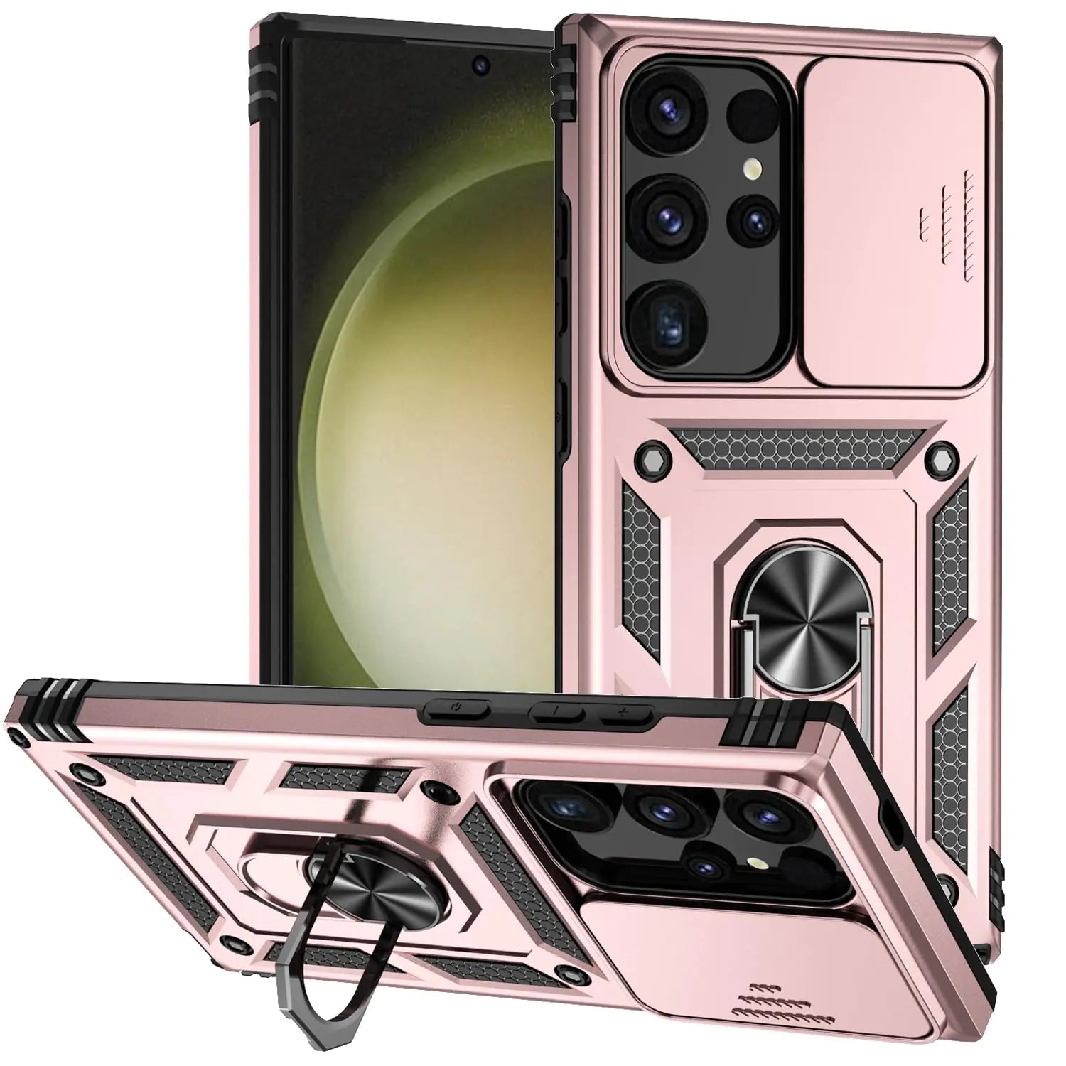 Hitaoyou for Samsung Galaxy S24 Ultra Case Samsung S24 Ultra Case with Camera Cover & Kickstand Military Grade Shockproof Heavy Duty Protective Case for Galaxy S24 Ultra 6.8 Rose Gold