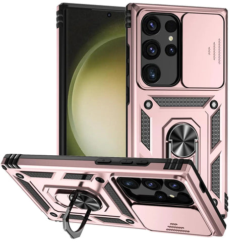 Hitaoyou for Samsung Galaxy S24 Ultra Case Samsung S24 Ultra Case with Camera Cover & Kickstand Military Grade Shockproof Heavy Duty Protective Case for Galaxy S24 Ultra 6.8 Rose Gold