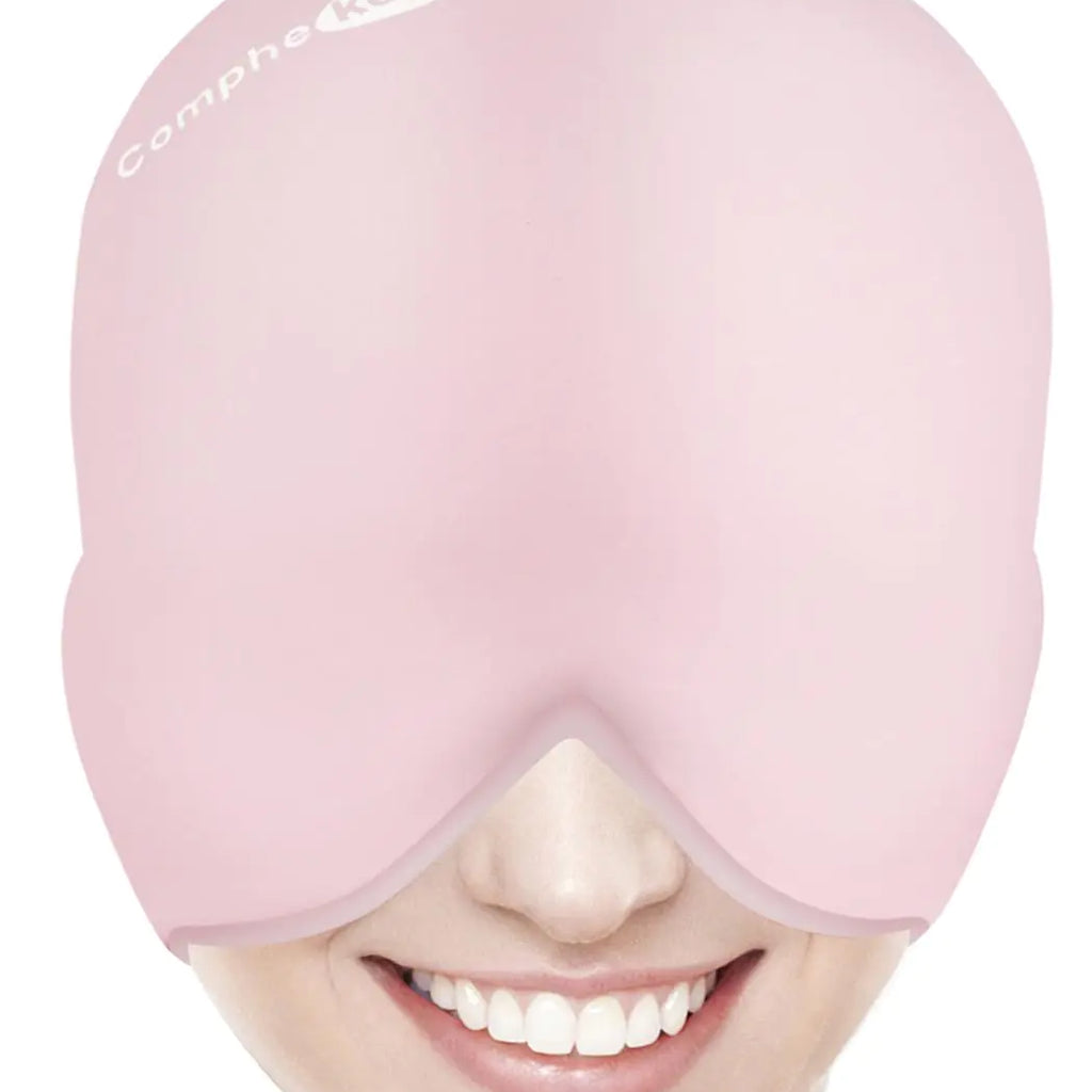 Comphekept Thick Migraine Relief Cap for Longer Cold TherapyFull Coverage Headache Relief Cap for Sinus Gel Eye Mask Head Wrap for Tension Stress Puffy Eyes Relief Cold Packs (Pink Large)